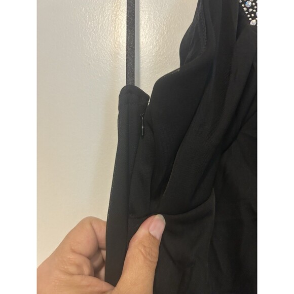 New Vintage Betsy & David Glitter Halter Mesh Formal Gown Black Sheath Long Y2K - Picture 5 of 10